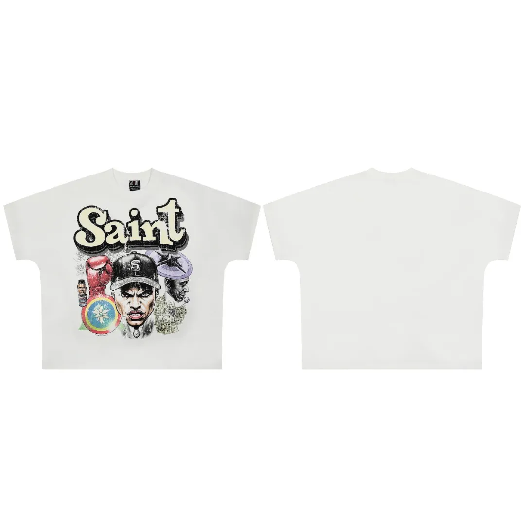 SAINT vintage American fashion special version one-piece short-sleeved T-shirt Wholesale price: 118 Size: M L XL Style number: 2157 Color: white